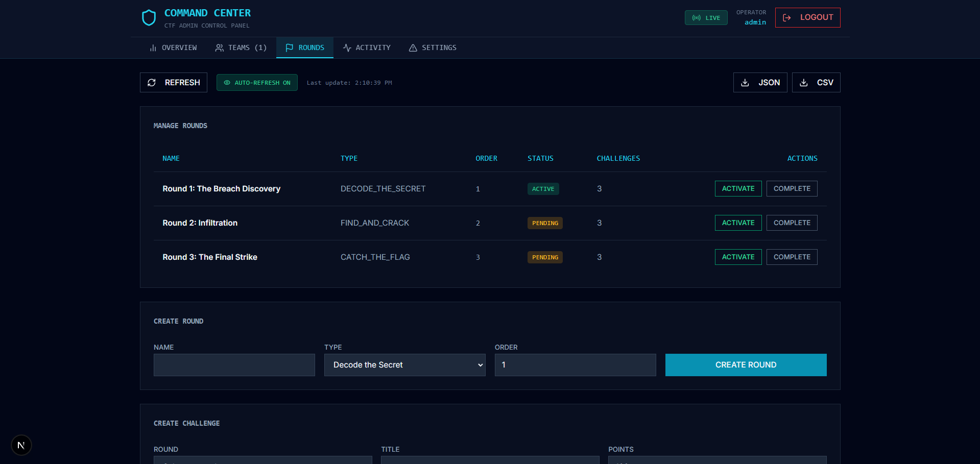 Round management and challenge control
