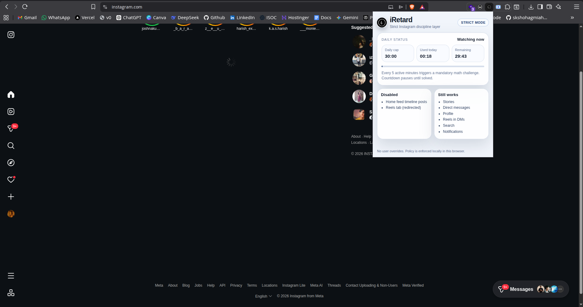 Chrome extension surface