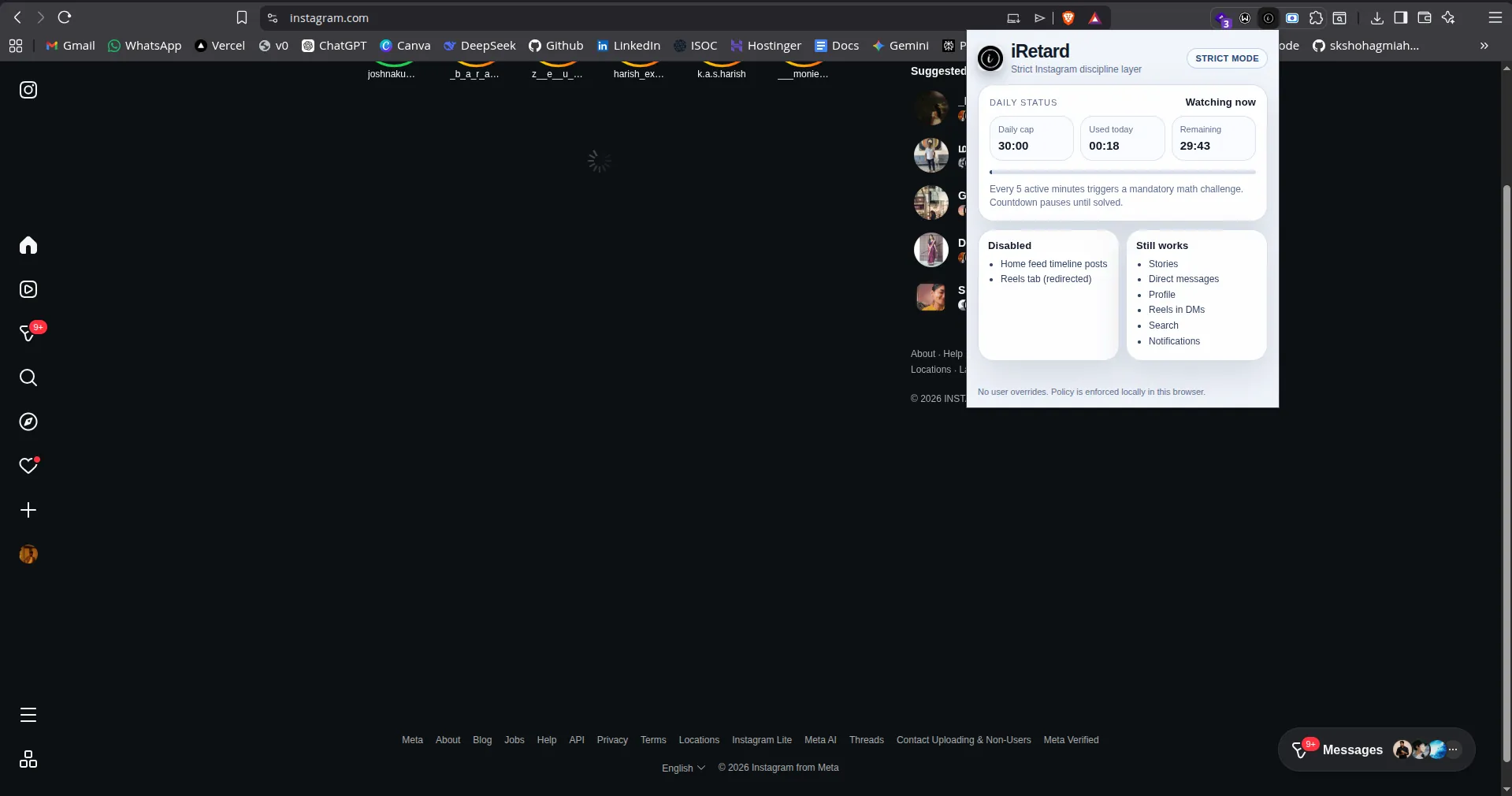Chrome extension surface