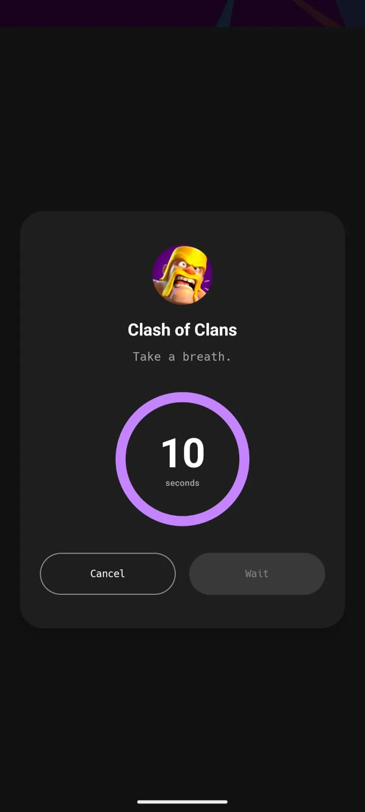 Breathing cooldown screen for blocked app